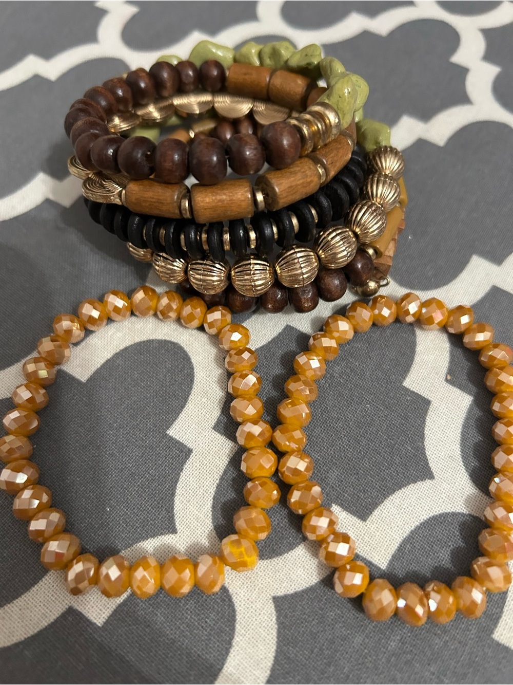 Stackable Women's Beaded Bracelet Set - Yellow & Wood Tones